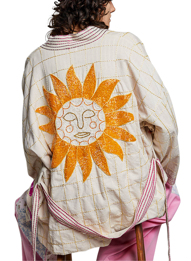 Boho Beaded Embroidered Sun Kimono
