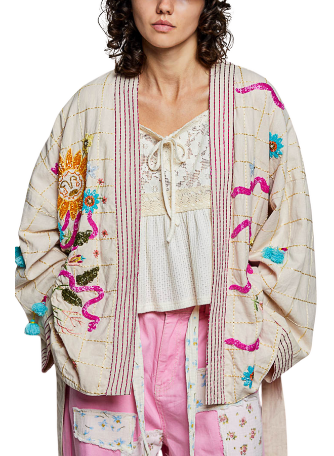 Boho Beaded Embroidered Sun Kimono