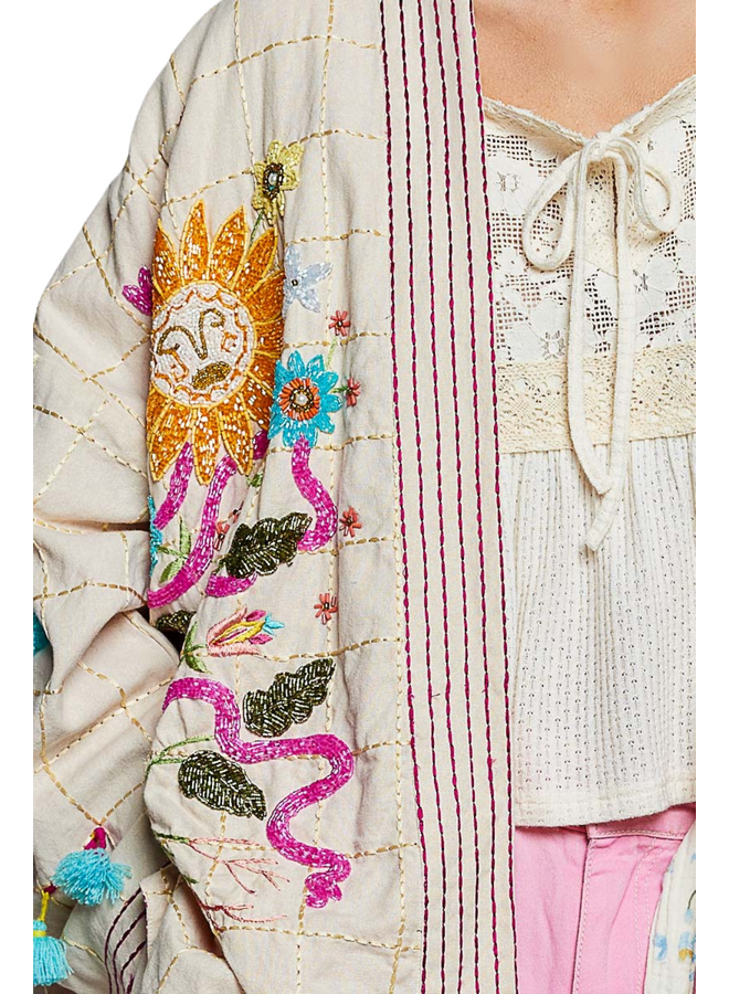 Boho Beaded Embroidered Sun Kimono