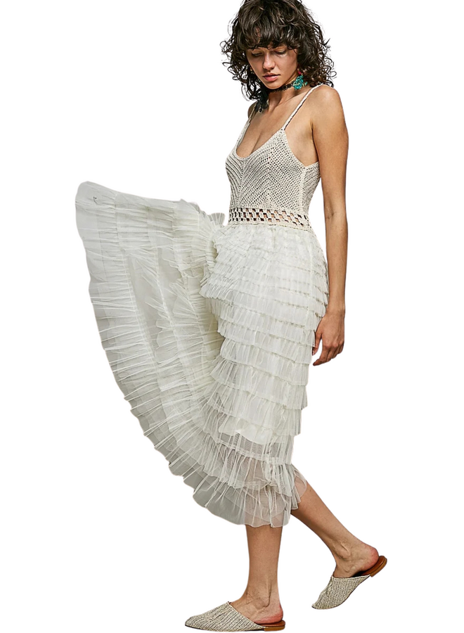 Crochet Tulle Ruffle Dress