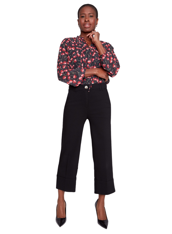 Renuar Lux Cuffed Crop Pant in Black