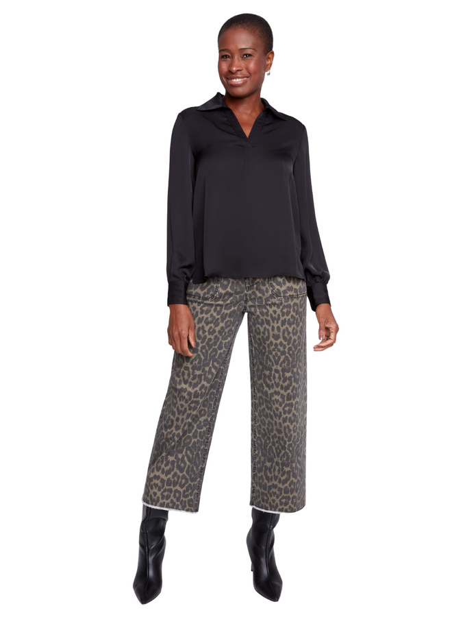 Renuar Fringed Crop Wide Leg Pant in Leopard