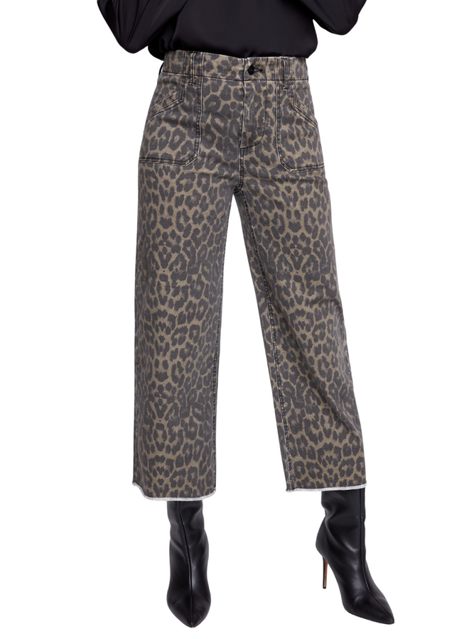 Renuar Fringed Crop Wide Leg Pant in Leopard