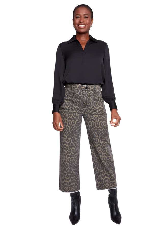 Renuar Fringed Crop Wide Leg Pant in Leopard
