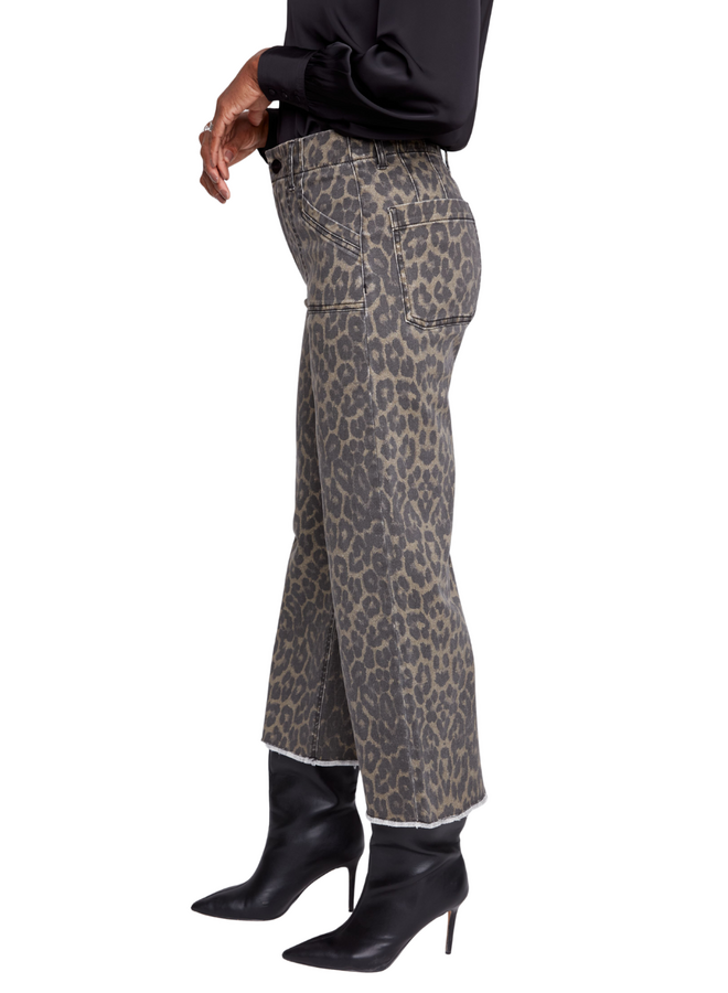 Renuar Fringed Crop Wide Leg Pant in Leopard