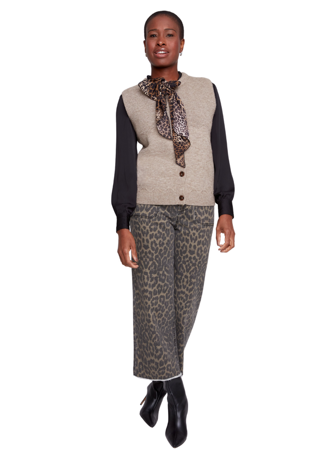 Renuar Fringed Crop Wide Leg Pant in Leopard