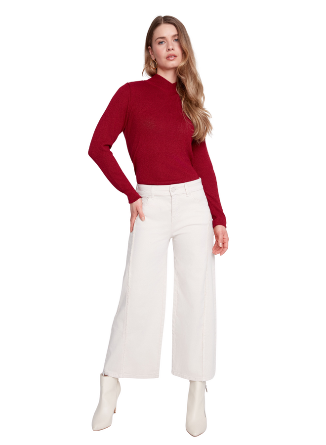 Renuar Seamed Crop Wide Leg Pant in Oyster