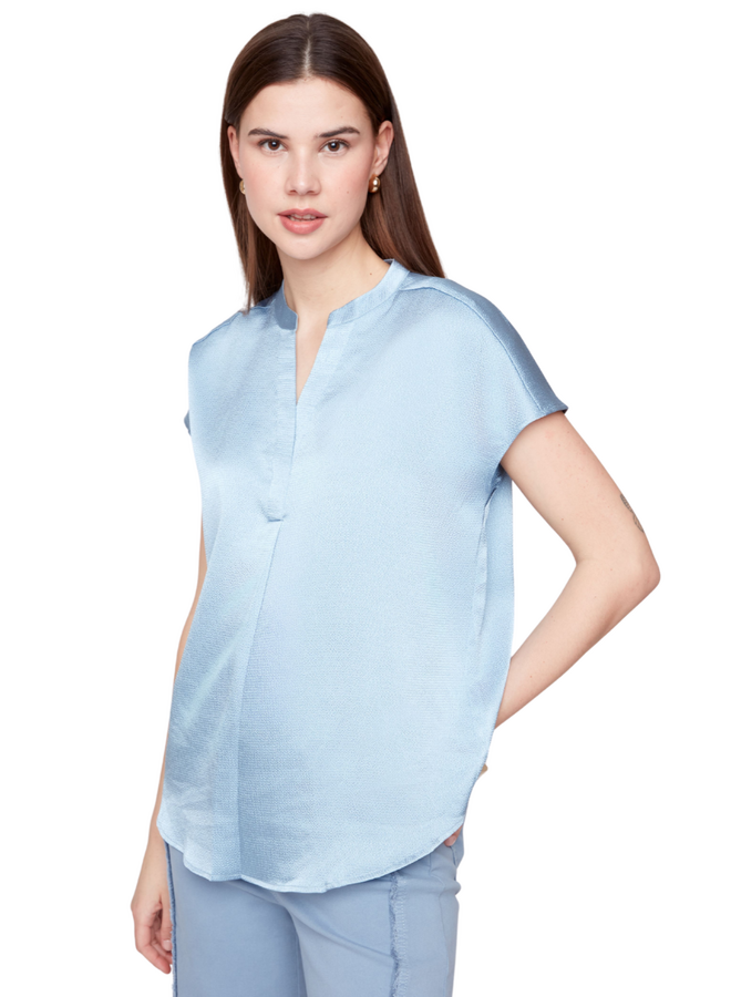 Renuar Essential Short Sleeve Pebble Top in Ashley Blue