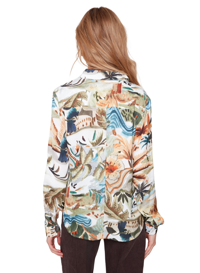 Renuar Satin Tropics Blouse in Olive