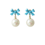 Blue Bow Pearl Earrings