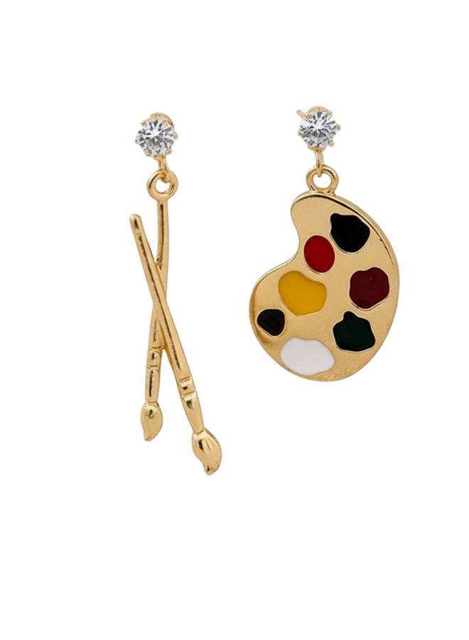 Artist Brush & Palette Asymmetrical Earrings