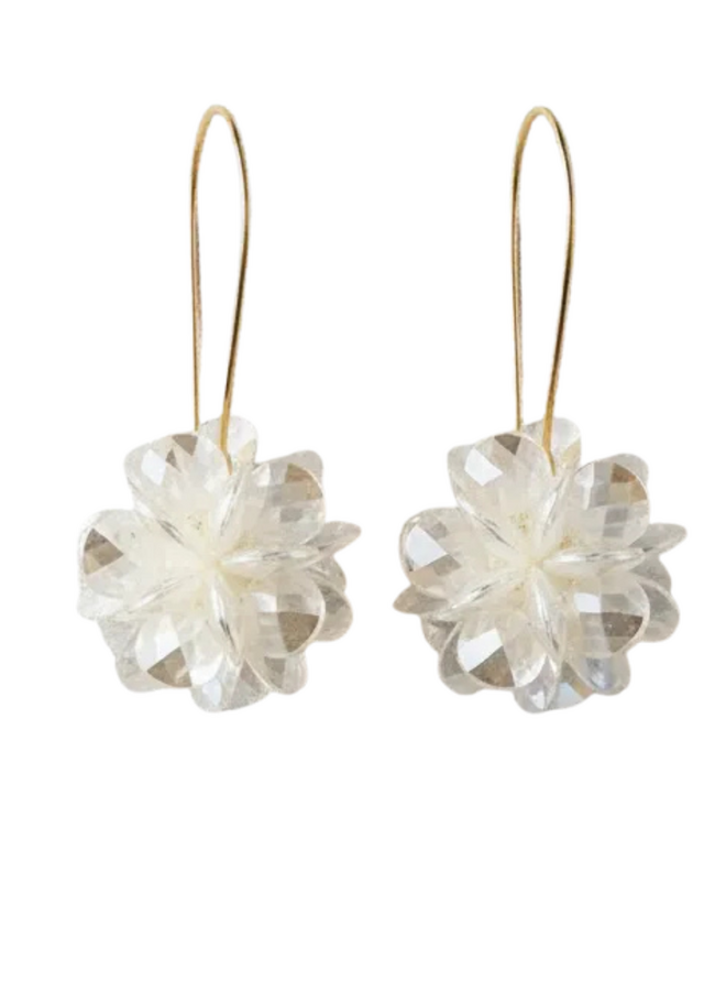 White Faceted Flower Earrings