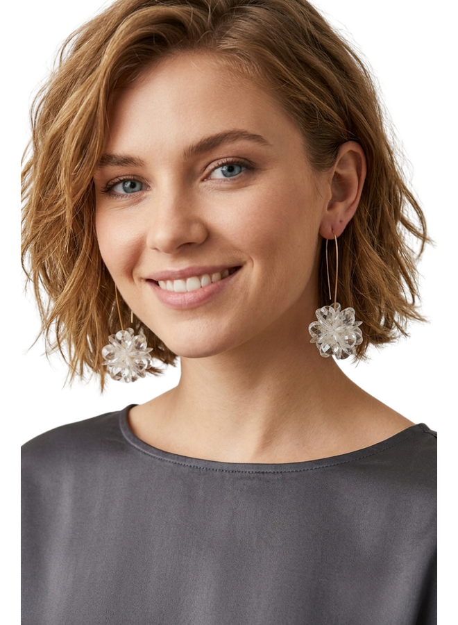 White Faceted Flower Earrings