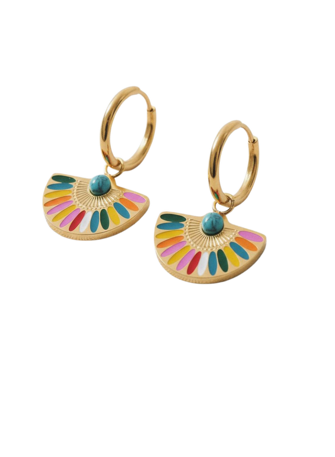 Emerald Fan Drop Earrings in Gold