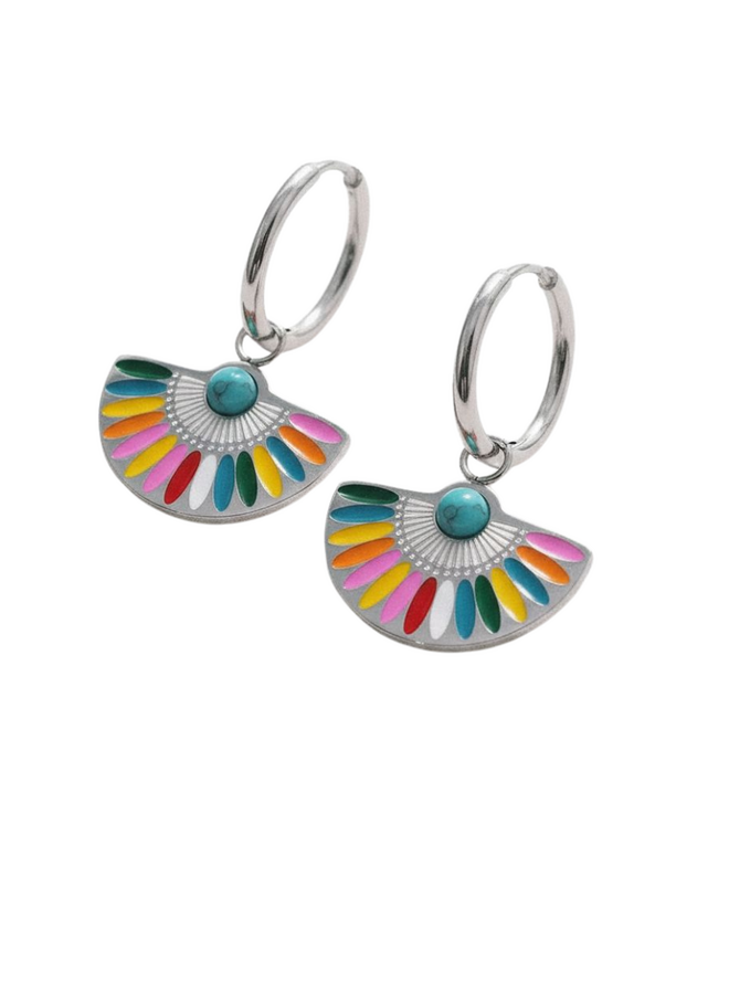 Emerald Fan Drop Earrings in Silver