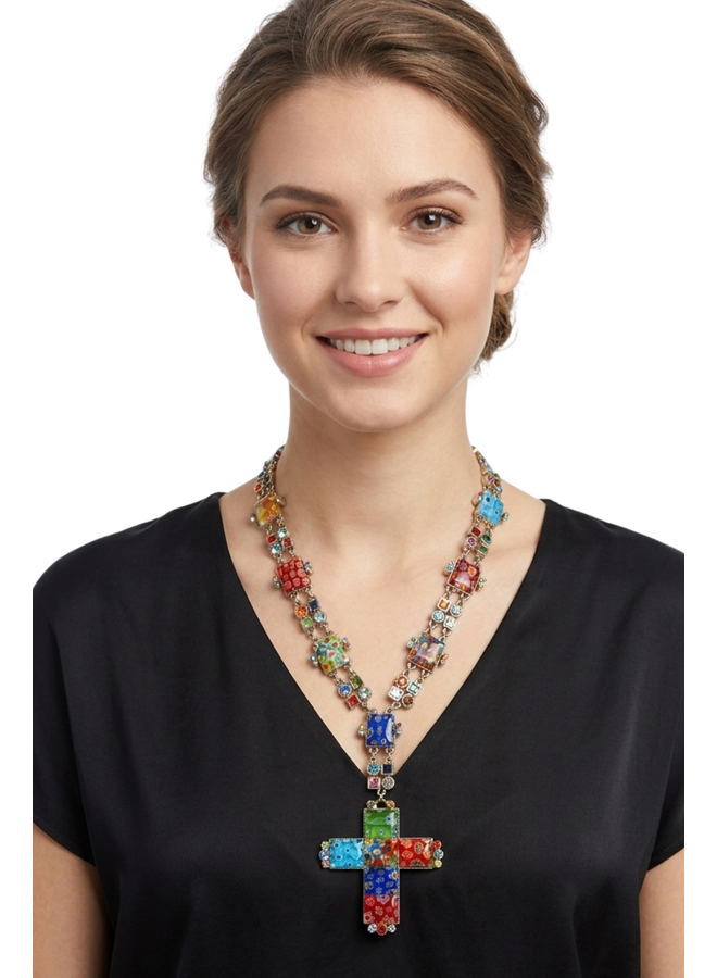 Sweet Romance Millefiori Cross Necklace