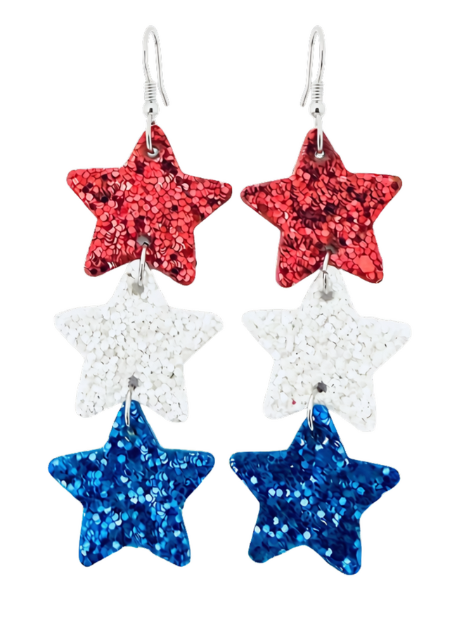 Red White Blue Glitter Star Earrings