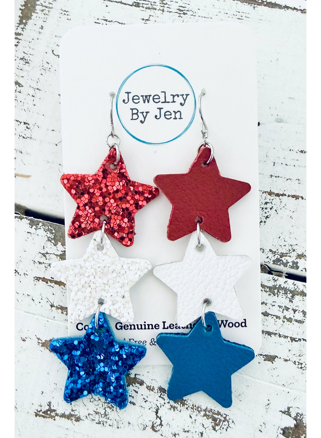 Red White Blue Glitter Star Earrings