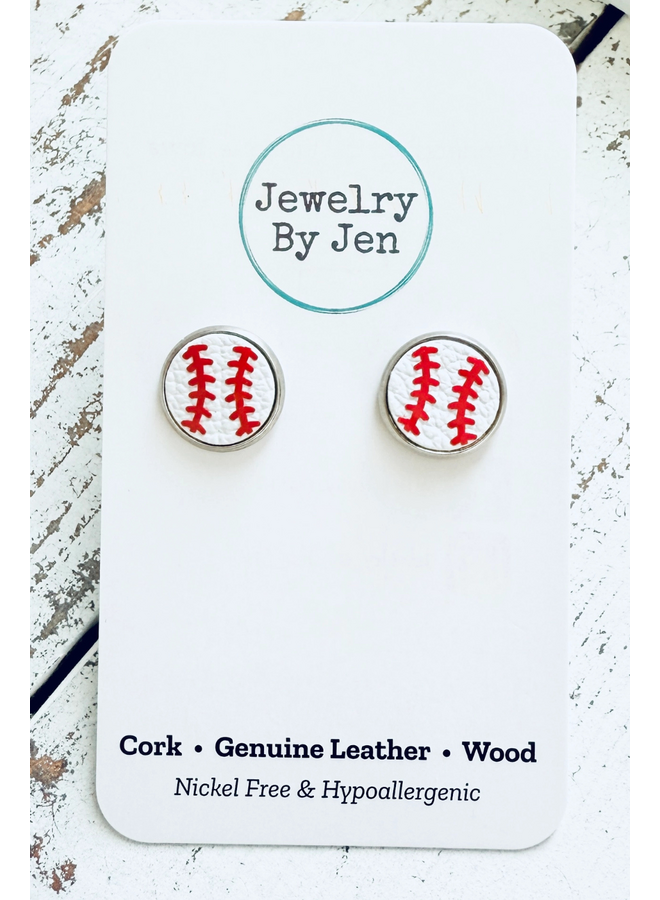 Leather Baseball Stud Earrings