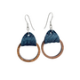 Navy Leather Wood Hoop Earrings