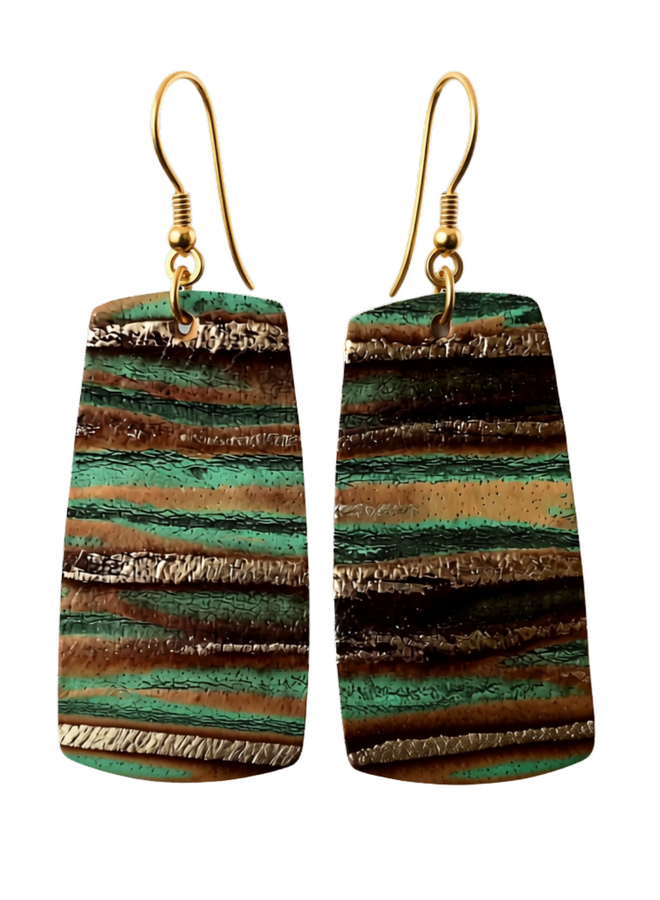 Aqua Bronze Leather Bar Earrings