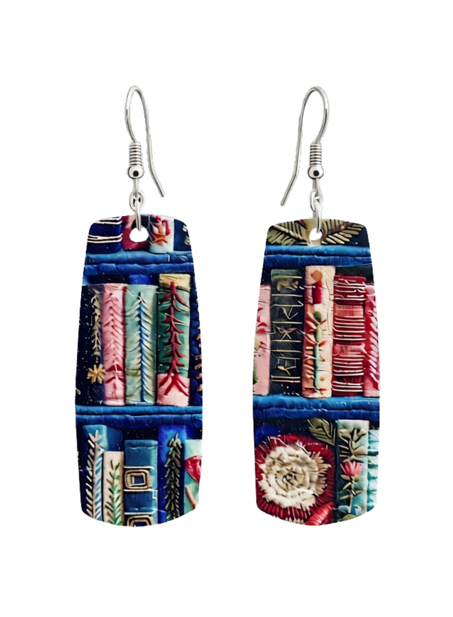 Books Leather Bar Earrings