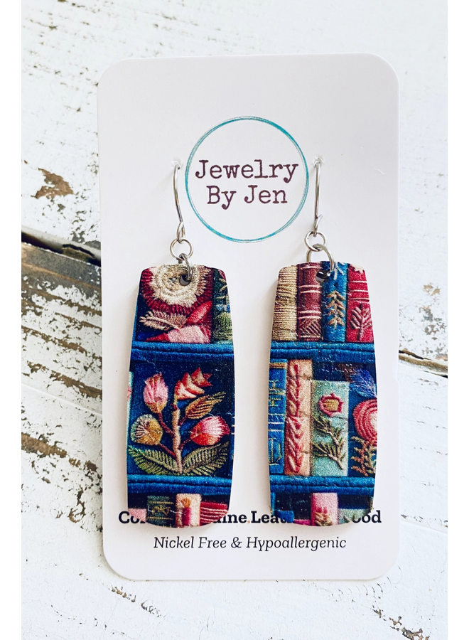 Books Leather Bar Earrings