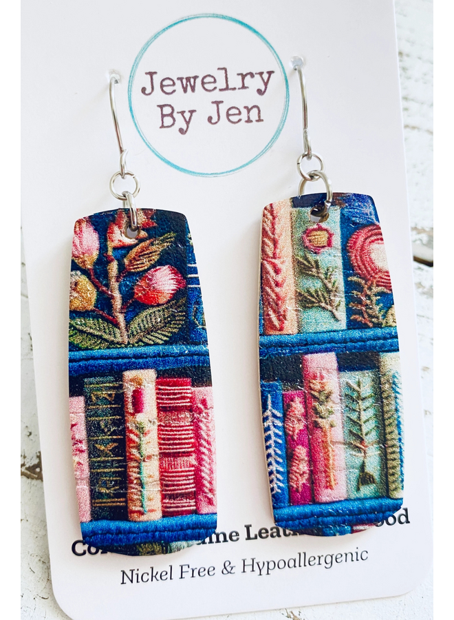 Books Leather Bar Earrings