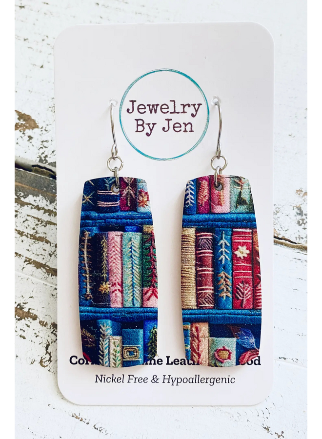 Books Leather Bar Earrings
