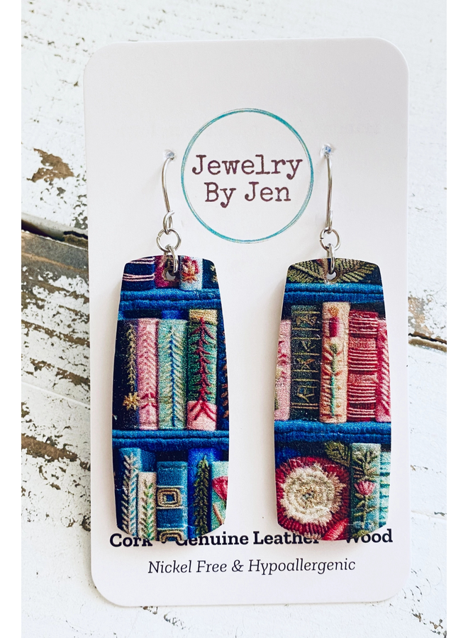 Books Leather Bar Earrings