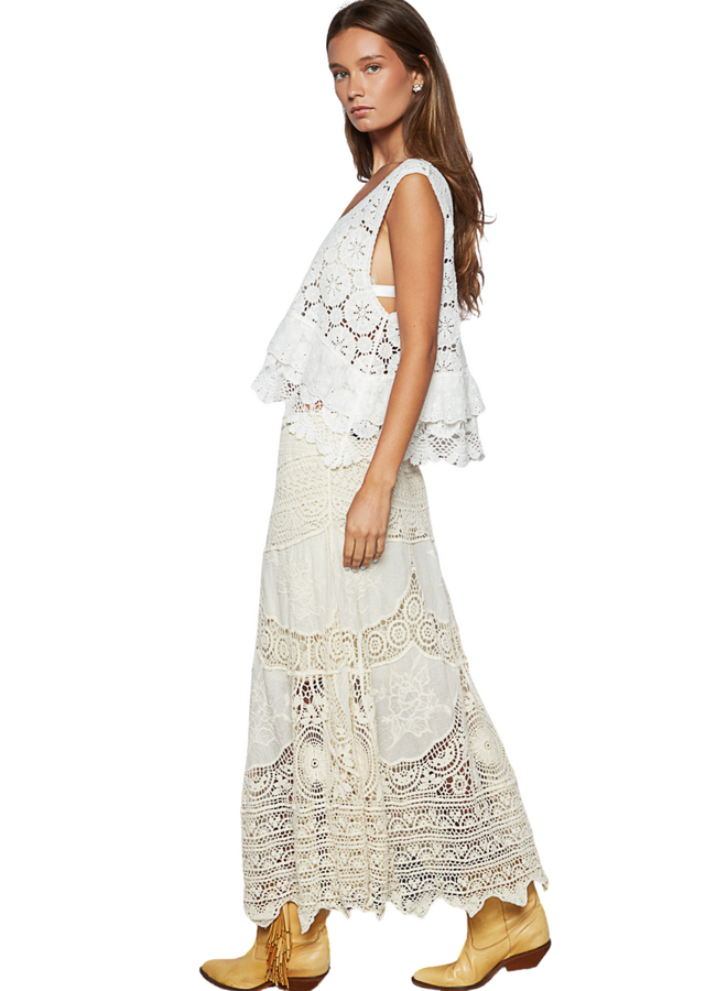 Romantic Crochet Embroidered Maxi Skirt