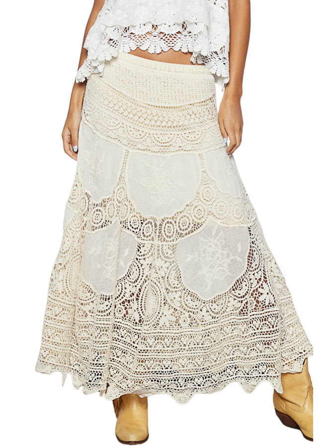 Romantic Crochet Embroidered Maxi Skirt