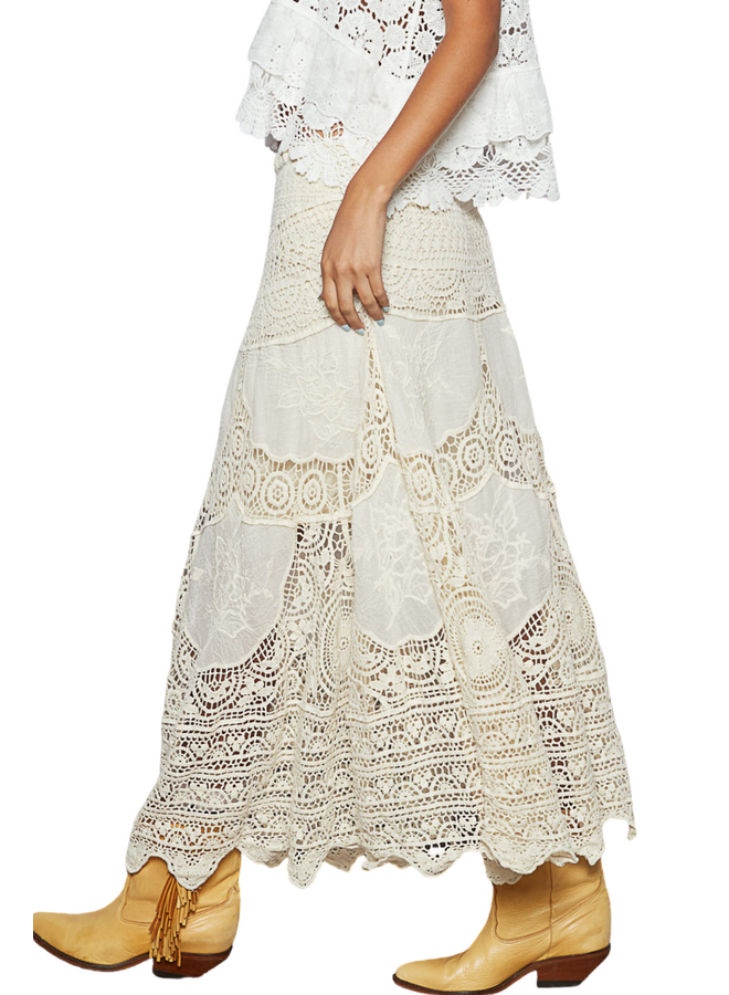 Romantic Crochet Embroidered Maxi Skirt