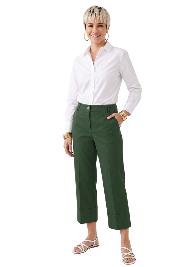 Renuar Lux Cuffed Crop Pant in Olive