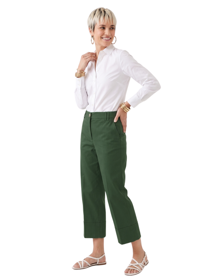 Renuar Lux Cuffed Crop Pant in Olive