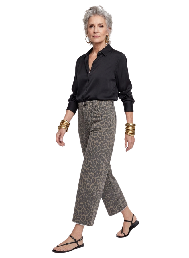 Renuar Fringed Crop Wide Leg Pant in Leopard