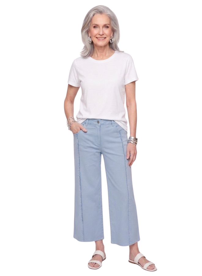 Renuar Seamed Crop Wide Leg Pant in Ashley Blue
