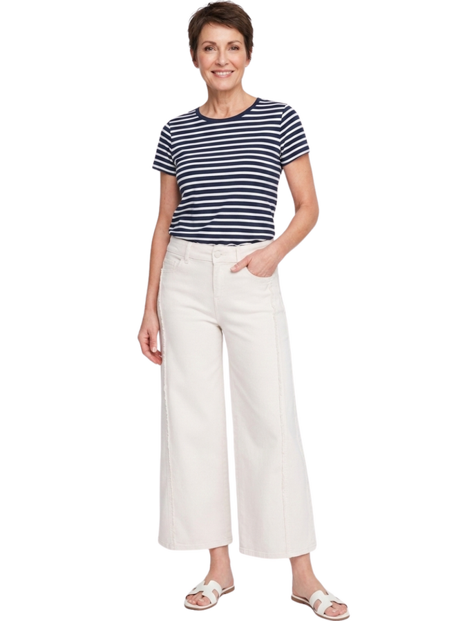 Renuar Seamed Crop Wide Leg Pant in Oyster