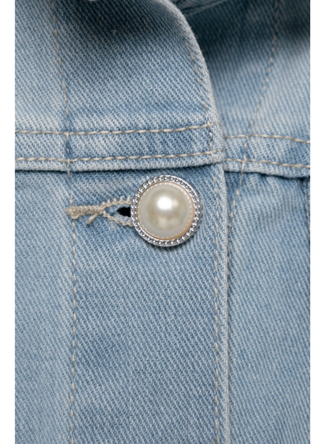 Denim Ruffle Pearl Jean Jacket