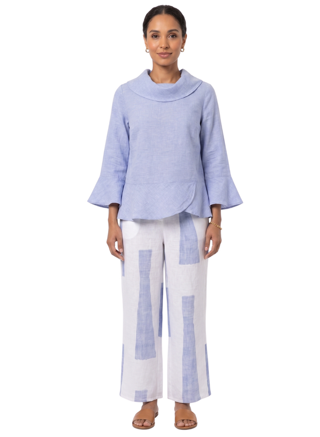 Olivia Linen Colorblock Breeze Pant in Blues