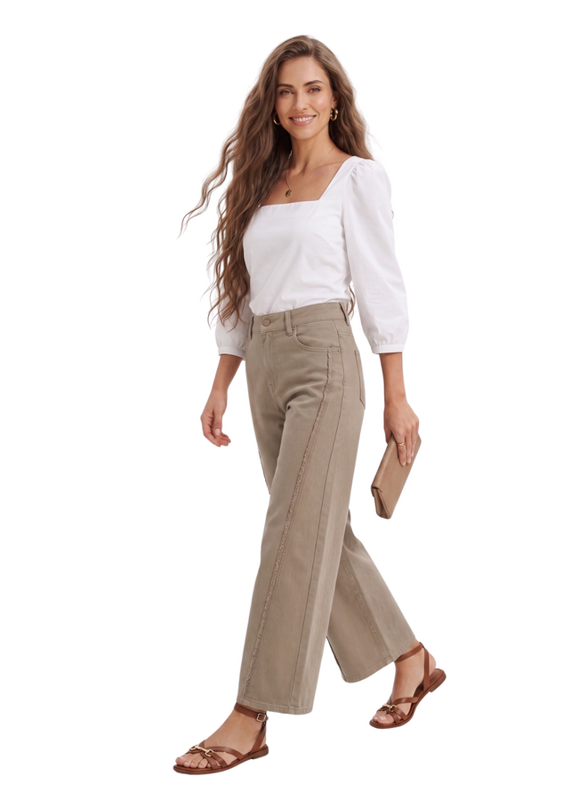 Renuar Seamed Crop Wide Leg Pant in Storm