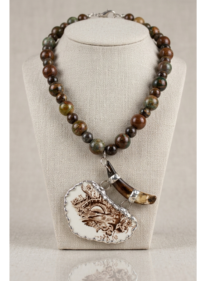 Betsy Gay Hart Brown China Pendant Necklace