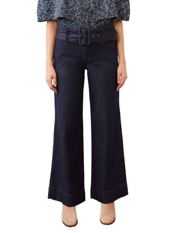 French Dressing Olivia Belted Wide Leg Trouser in Forever Blue