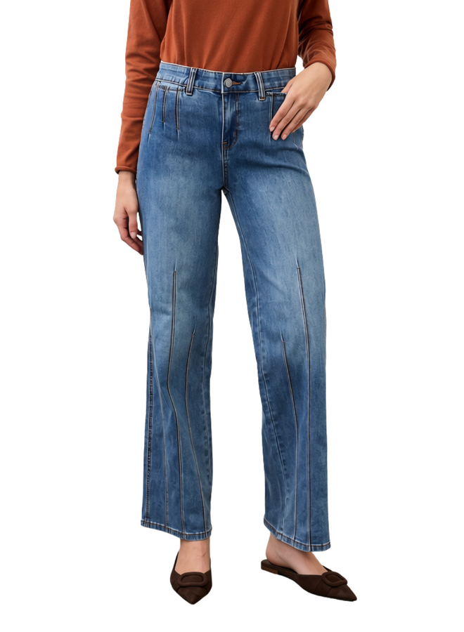 French Dressing Olivia Wide Leg Statement Pintuck Jeans in Medium Wash