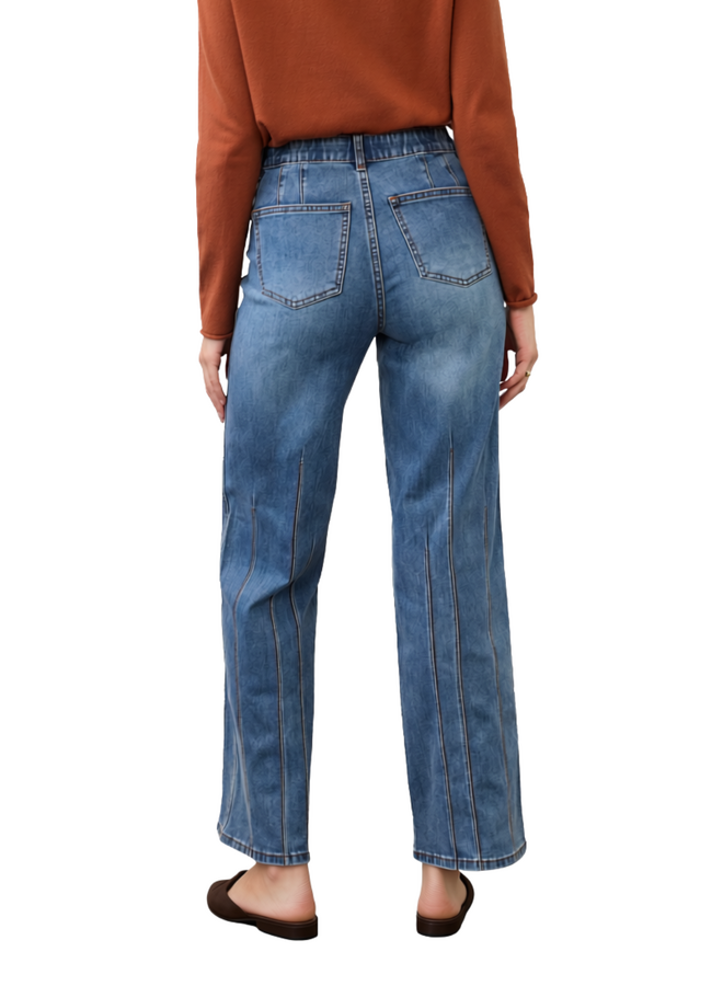 French Dressing Olivia Wide Leg Statement Pintuck Jeans in Medium Wash