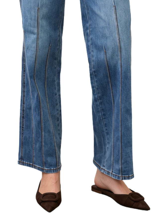 French Dressing Olivia Wide Leg Statement Pintuck Jeans in Medium Wash