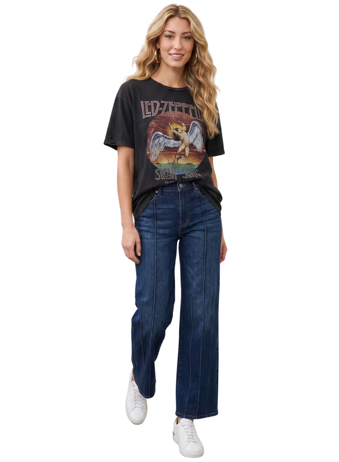 French Dressing Olivia Wide Leg Statement Pintuck Jeans in Medium Wash