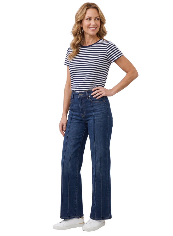 French Dressing Olivia Wide Leg Pintuck Jeans in Medium Wash