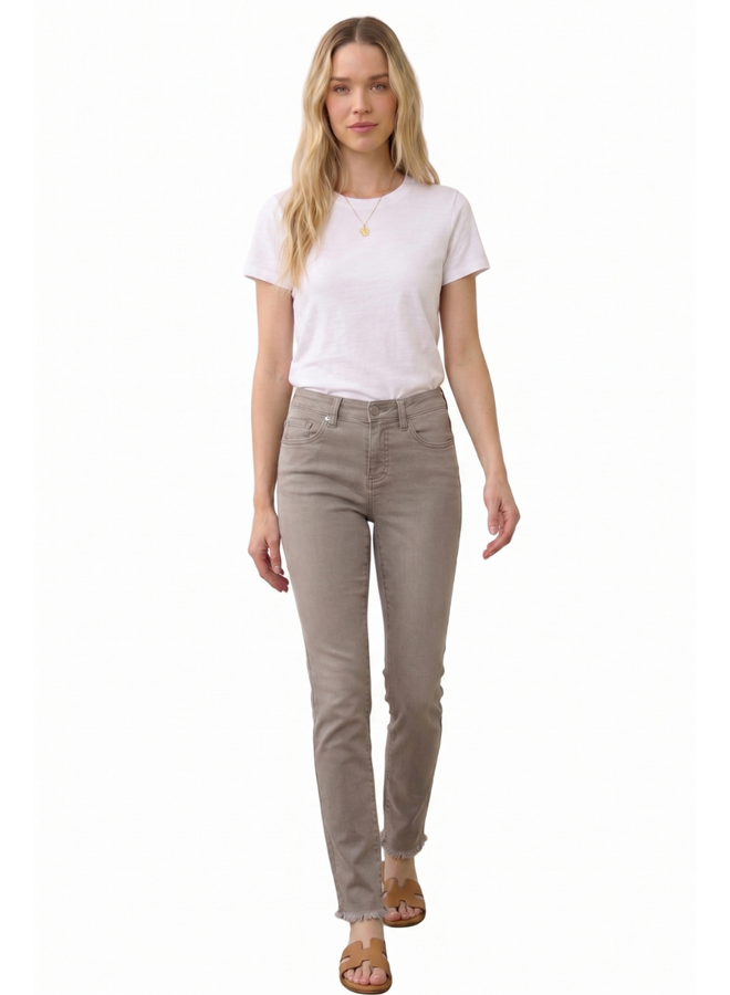 French Dressing Olivia Fringed Slim Ankle Jean in Stone Grey