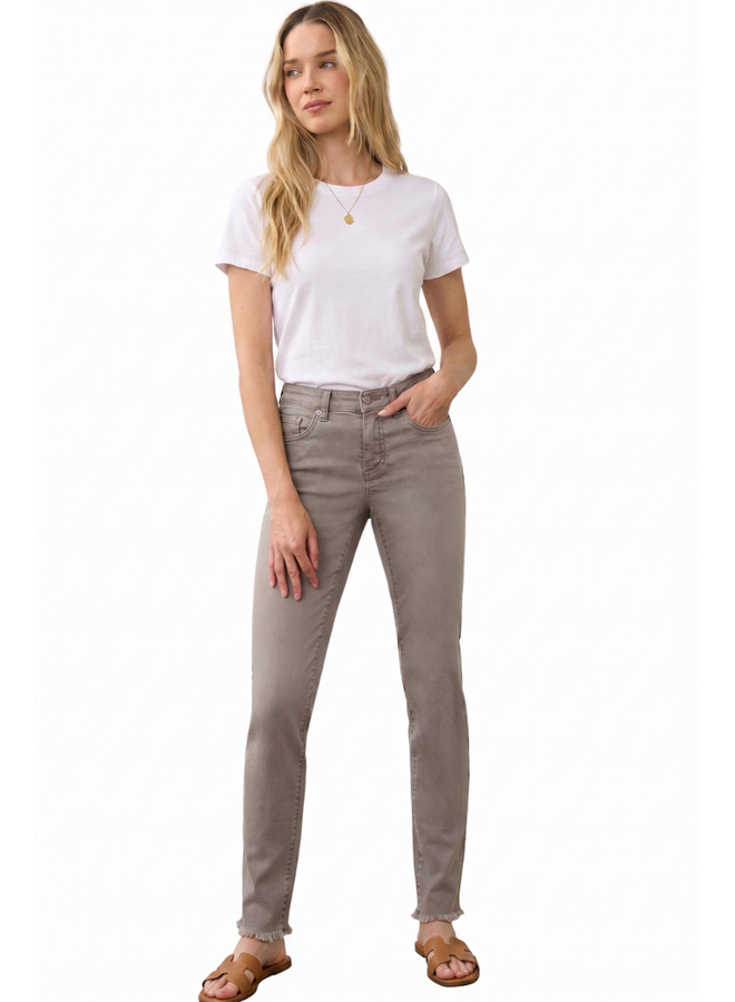 French Dressing Olivia Fringed Slim Ankle Jean in Stone Grey